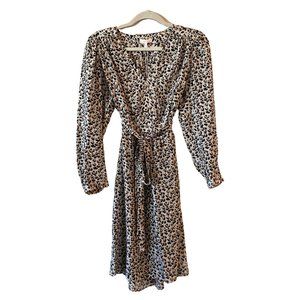 REBECCA TAYLOR 100% Silk Leopard Long Sleeve Dress